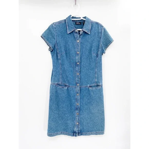 white christmas dresses Blondie Denim Snap Dress M – OMNIA main image 1